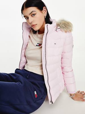 Women's Tommy Hilfiger Hooded Down Jackets Pink | TH726ZYC