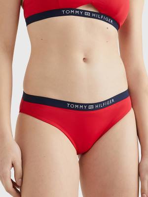 Women's Tommy Hilfiger Logo Waistband Classic Bikini Bottoms Swimwear Red | TH860ORP