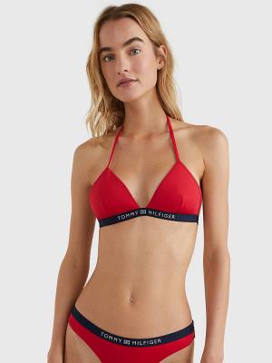 Women's Tommy Hilfiger Logo Waistband Triangle Bikini Top Swimwear Red | TH741BAN