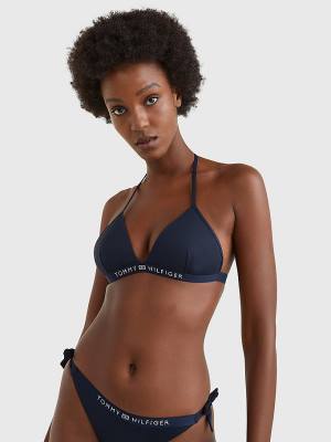 Women's Tommy Hilfiger Logo Waistband Triangle Bikini Top Swimwear Blue | TH938YPD