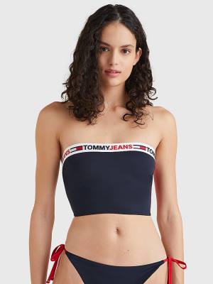 Women's Tommy Hilfiger Longline Bandeau Bikini Top Swimwear Blue | TH908JWP