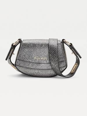 Women's Tommy Hilfiger Luxe Leather Small Metallic Crossover Bags Grey | TH689RJX