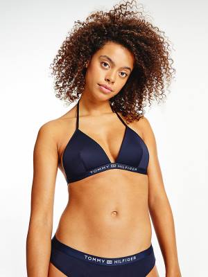 Women's Tommy Hilfiger Padded Triangle Bikini Top Swimwear Blue | TH735TPA