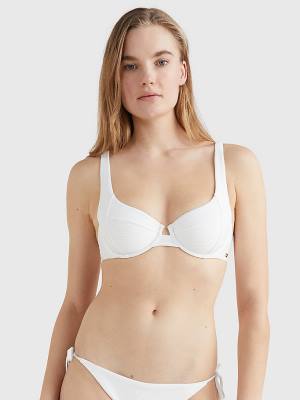 Women's Tommy Hilfiger Ribbed Balconette Bikini Top Swimwear White | TH739QYW