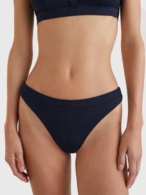 Women's Tommy Hilfiger Ribbed High Leg Bikini Bottoms Swimwear Blue | TH164RNM