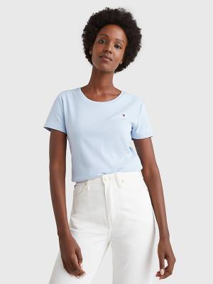 Women's Tommy Hilfiger Round Neck Slim Fit T Shirts Blue | TH516LMX