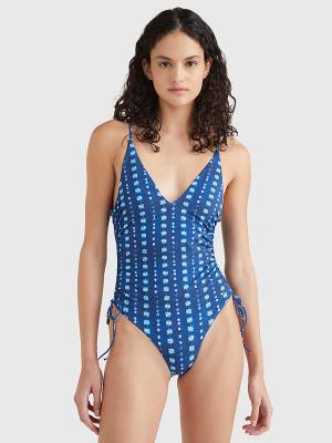 Women's Tommy Hilfiger Shibori Print One Piecesuit Swimwear Blue | TH340OPM