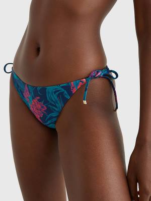 Women's Tommy Hilfiger Side Tie Tropical Bikini Bottoms Swimwear Blue | TH128IXN