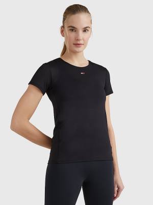Women's Tommy Hilfiger Sport Mesh Flag T Shirts Black | TH356BAM