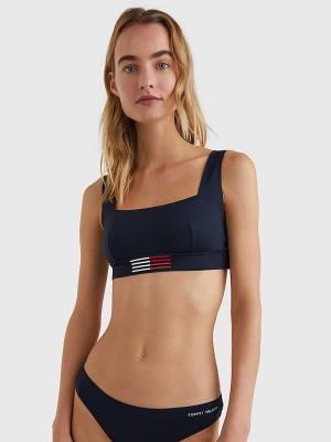 Women's Tommy Hilfiger TH Flex Flag Print Bikini Bralette Swimwear Blue | TH840DTW