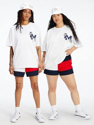 Women's Tommy Hilfiger TOMMYXINDYA Varsity T Shirts White | TH691MZH
