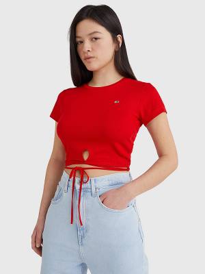 Women's Tommy Hilfiger Tie Detail Cropped T Shirts Red | TH428NUR