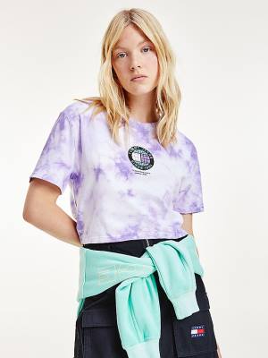 Women's Tommy Hilfiger Tie-Dye Recycled Cotton Cropped T Shirts Purple | TH053KWM