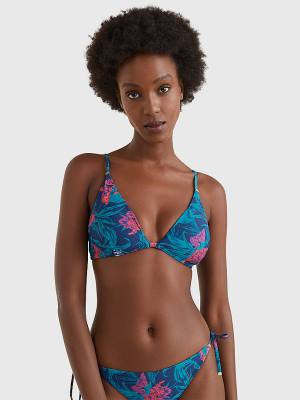 Women's Tommy Hilfiger Tropical Print Triangle Bikini Top Swimwear Blue | TH036JCA