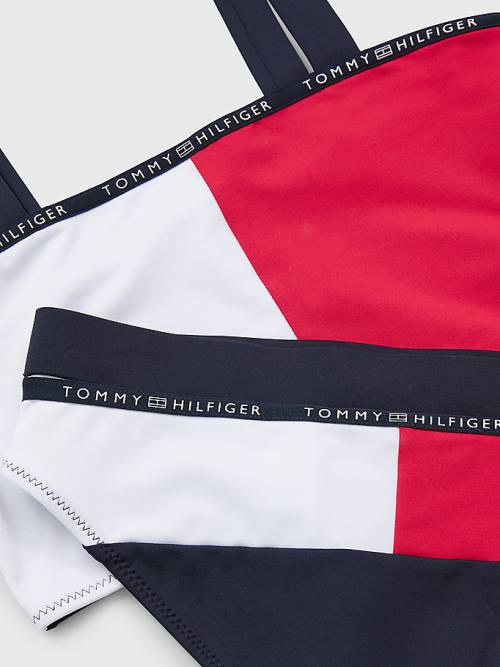Girls' Tommy Hilfiger Colour-Blocked Bikini Bralette Set Swimwear Blue | TH452MVD