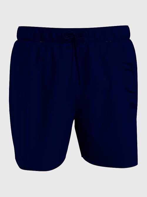 Men's Tommy Hilfiger Mid Length Signature Logo Shorts Swimwear Blue | TH204HIW