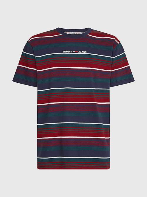 Men's Tommy Hilfiger Organic Cotton Mixed Stripe Relaxed T Shirts Blue | TH897PDK