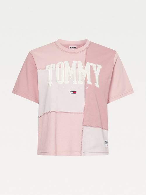 Women's Tommy Hilfiger College Tonal Cut-And-Sewn Boyfriend T Shirts Pink | TH318QVA