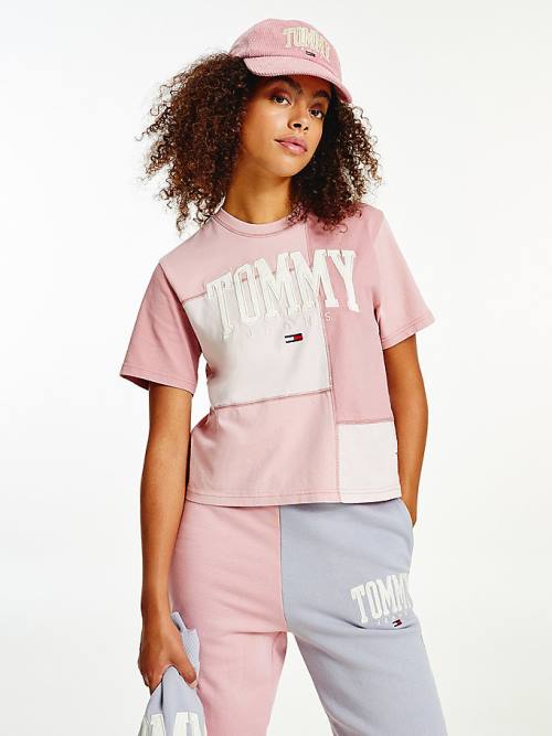 Women\'s Tommy Hilfiger College Tonal Cut-And-Sewn Boyfriend T Shirts Pink | TH318QVA