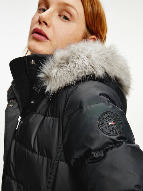 Women's Tommy Hilfiger Essential Down-Filled Faux Fur Trim Coat Jackets Black | TH206CVN