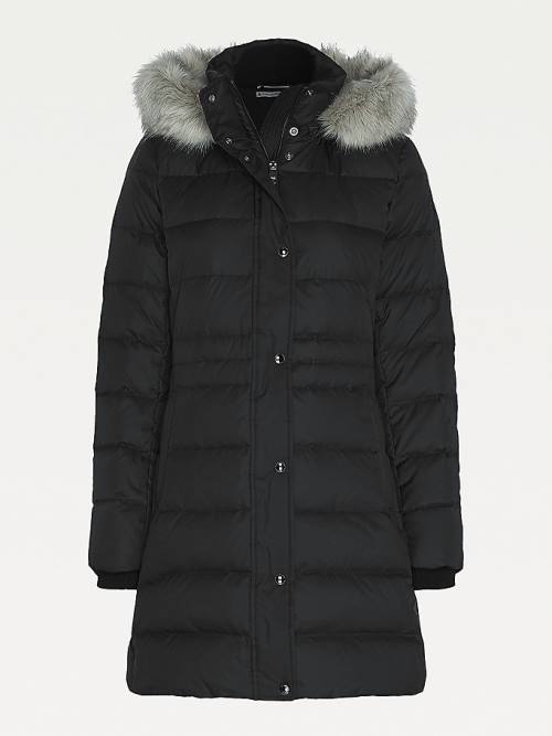 Women's Tommy Hilfiger Essential Down-Filled Faux Fur Trim Coat Jackets Black | TH206CVN