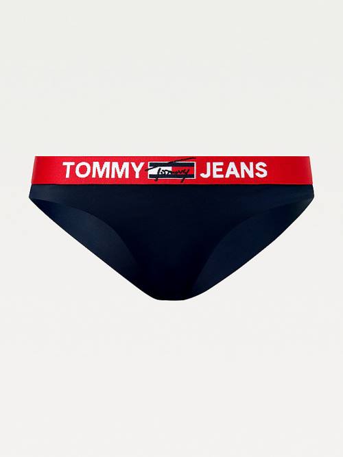 Women's Tommy Hilfiger Logo Waistband Brazilian Bikini Bottoms Swimwear Blue | TH023VDI
