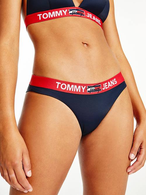 Women\'s Tommy Hilfiger Logo Waistband Brazilian Bikini Bottoms Swimwear Blue | TH023VDI