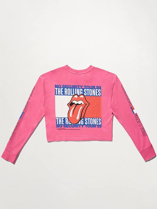 Women's Tommy Hilfiger Tommy Revisited Long Sleeve Rolling Stones Cropped T Shirts Pink | TH452XDT