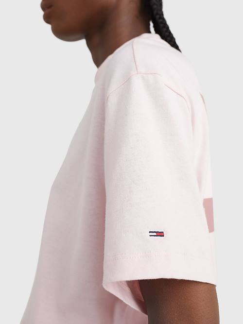 Women's Tommy Hilfiger Tonal Logo Cropped T Shirts Pink | TH809OTF